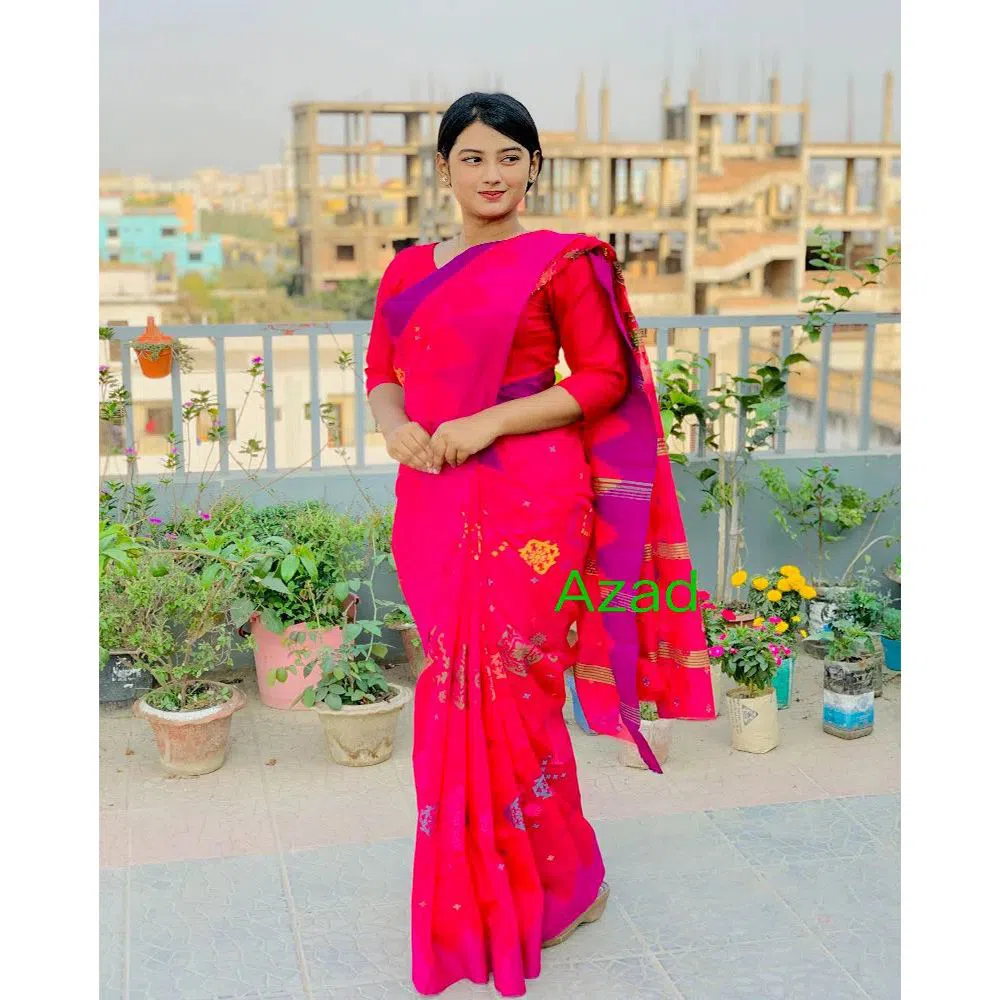 Soft Half Silk  jamdani saree for women no blouse piece 