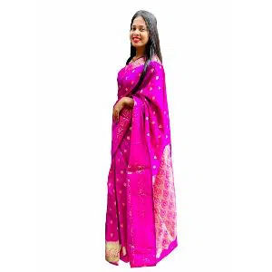 pink  jamdani saree for women no blouse piece 