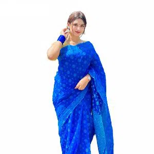 blue jamdani saree for women no blouse piece 