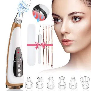 USB Blackhead Remover Rechargeable Electric Pore Vacuum with LED Screen 6 Suction Heads and 3 Cleaning Modes for Women -White