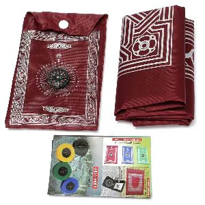 Portable Pocket Prayer Mat Janamaz with Qibla Direction Compass Waterproof and Travel Size Janama - red