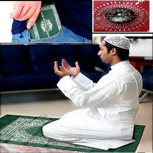Portable Pocket Prayer Mat Janamaz with Qibla Direction Compass Waterproof and Travel Size Janama - Green