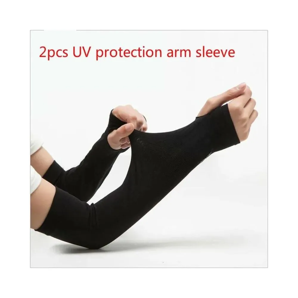 2Pics Black Sports Hand Sleeves UV sun protection For Man