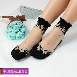 Chinese Socks women socks fashion crystal silk lace socks women short transparent sock