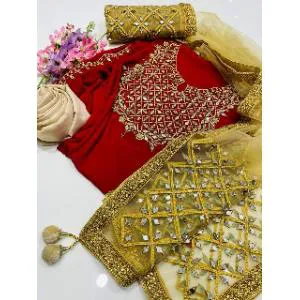 Semi-Stitched Indian Weightless Georgette Heavy Embroidery & Dollar Work with Gorgeous Dupatta Embroidery and Dollar Work Salwer Kameez