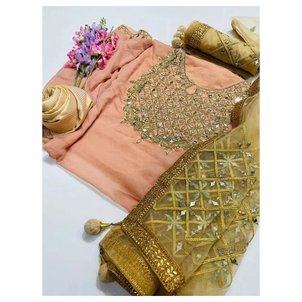 Semi-Stitched Indian Weightless Georgette Heavy Embroidery & Dollar Work with Gorgeous Dupatta Embroidery and Dollar Work Salwer Kameez