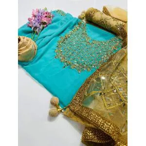 Semi-Stitched Indian Weightless Georgette Heavy Embroidery & Dollar Work with Gorgeous Dupatta Embroidery and Dollar Work Salwer Kameez