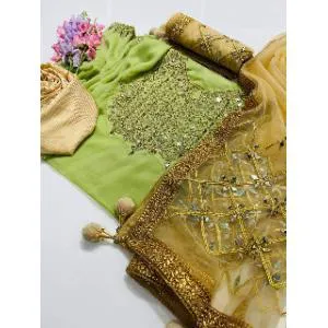 Semi-Stitched Indian Weightless Georgette Heavy Embroidery & Dollar Work with Gorgeous Dupatta Embroidery and Dollar Work Salwer Kameez