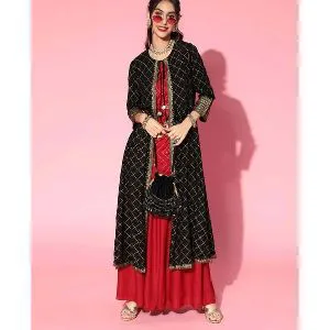 Full AC Cotton Printed ethnic wear ready Kurti set (3pis)