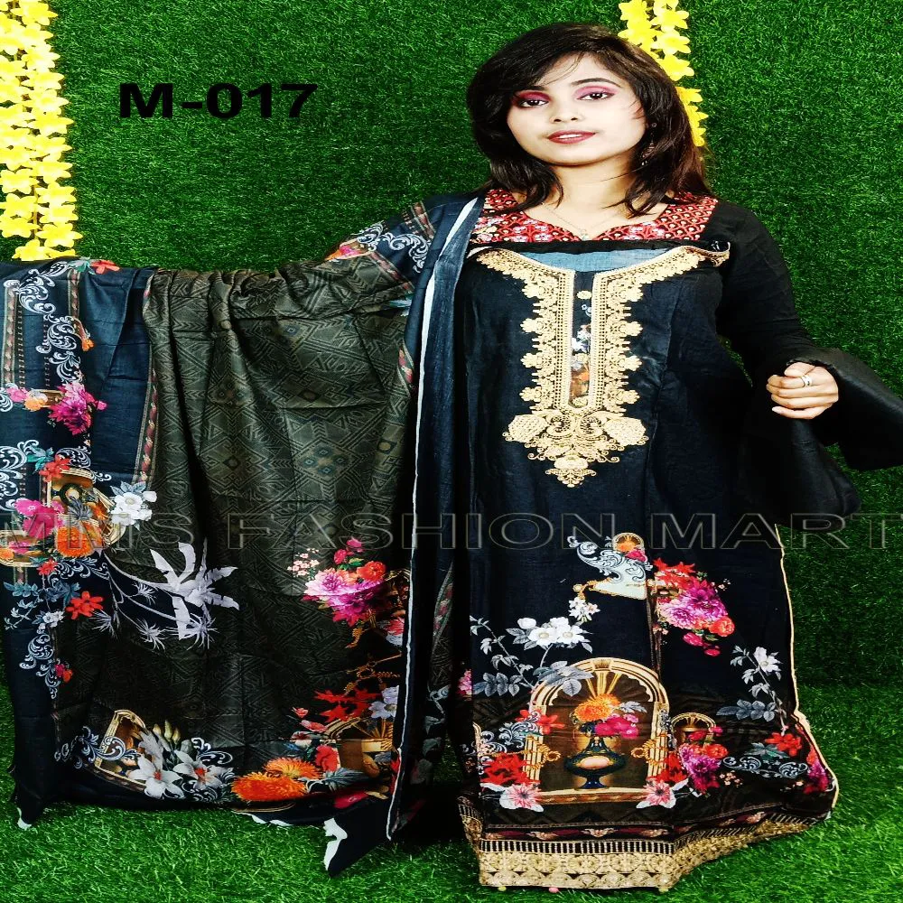 Unstitched Digital Print Cotton Embroidery Dress /Three Piece/ For Women/Girls/Ladies
