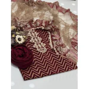Semi-Stitched Embroidery & Printed Cotton Dress 