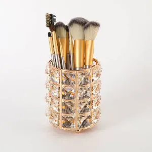 Makeup Brush Holder Organizer Golden Crystal Bling Personalized Gold Comb Brushes Pen Pencil Storage Cup Container