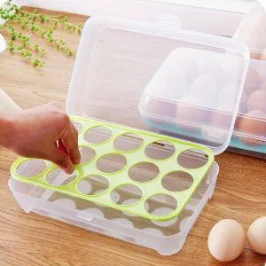 1 Pcs Egg Tray for Refrigerator,15 Eggs Tray Holder & 1 Pcs Egg Holder Fridge Egg Storage Containers 