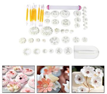 কেক ডেকোর 53 pcs / Set Fondant Tool Set Cake Flower Presser pastry Decorating Stencil Kitchen Bakery Tool Set 