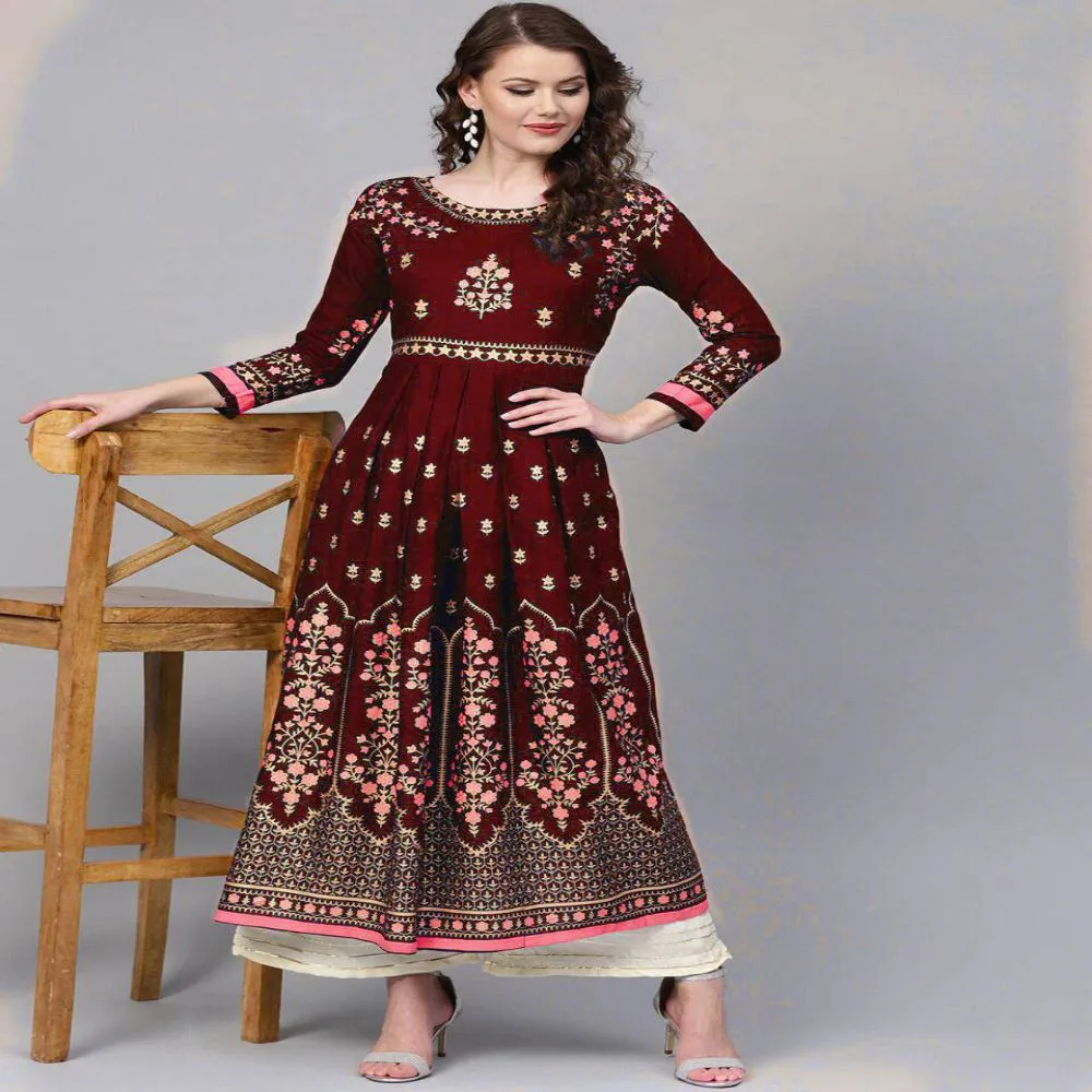 Ready Made Beautiful Designer Ethnic Anarkali High Quality Printed Kurti Dress for Woman 