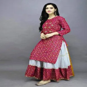 Latest & Glamour Design Printed With Dollar Work Readymade Skirt & Unstitched Kameez for Woman 