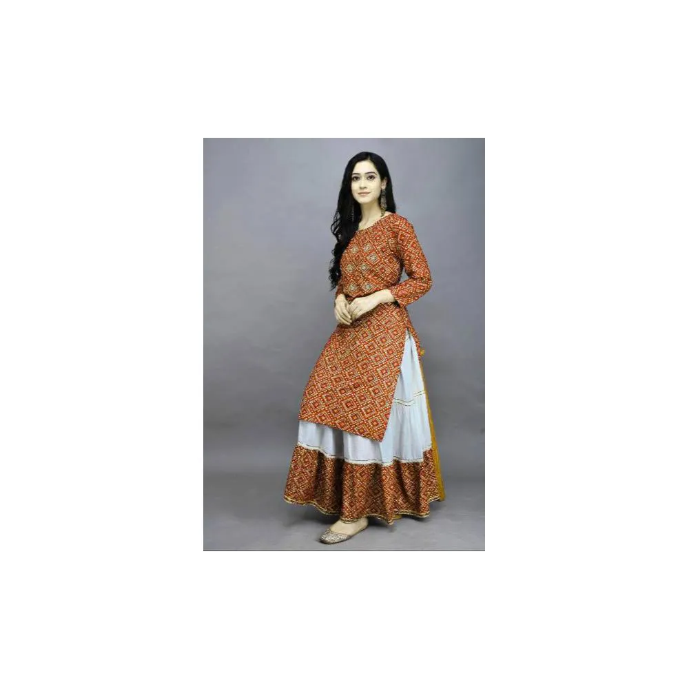 Latest & Glamour Design Printed With Dollar Work Readymade Skirt & Unstitched Kameez for Woman 