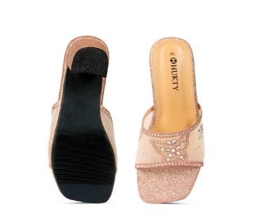 HUKTY STAN SHARK Gold Open Toe Lace ফুল স্টোন সামার হাই হিল স্যান্ডেল ফর উইমেন - HF8154202 বাংলাদেশ - 13955344