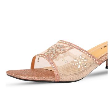 HUKTY STAN SHARK Gold Open Toe Lace ফুল স্টোন সামার হাই হিল স্যান্ডেল ফর উইমেন - HF8154202 বাংলাদেশ - 13955345