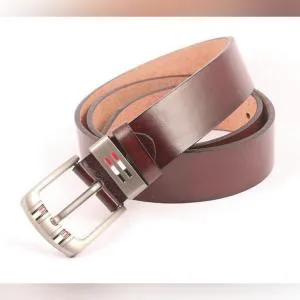 Brown Steei Loop Leather Formal Belt For Men