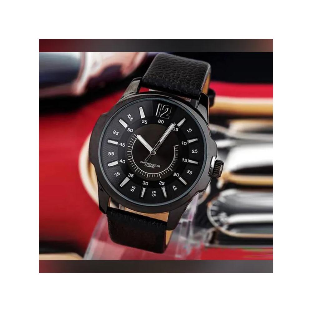 Curren Black Artificial Leather Analog Watch for Men