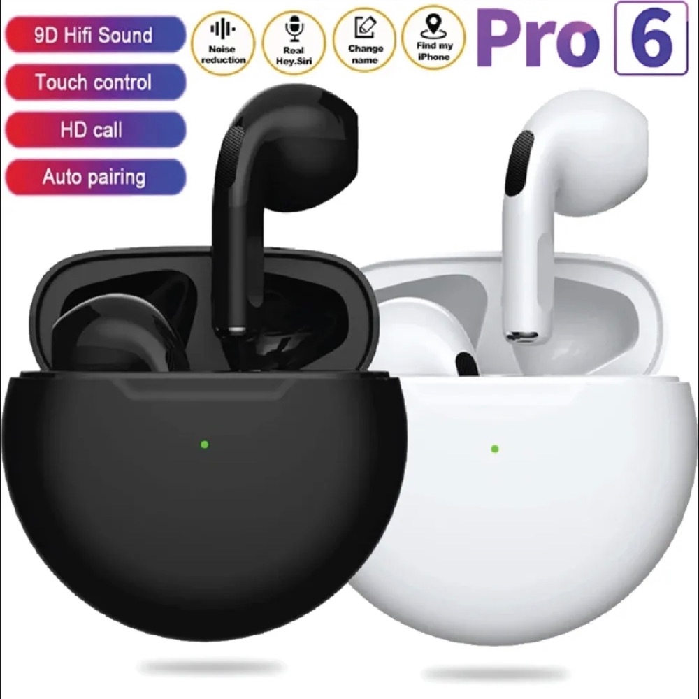 Pro6 TWS Bluetooth Earbuds Wireless Bluetooth Earphones Touch Control Stereo Headset Bluetooth Earphones with Charging Case Earbuds for All Phone