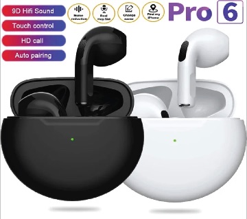 Pro6 TWS ওয়্যারলেস ব্লু-টুথ ইয়ারবাড - Touch Control Stereo Headset Bluetooth Earphones with Charging Case Earbuds for All Phone