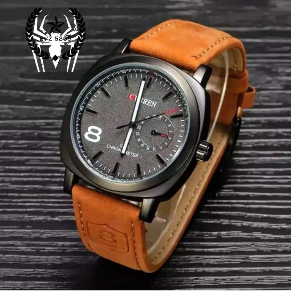 Curren 8 PU Leather Analog Watch for Men - Full Brown