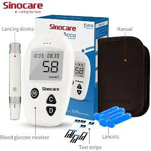 Safe-Accu Sinocare Blood Glucose Monitor Device Kit (10 Lancet & 10 Strips free)