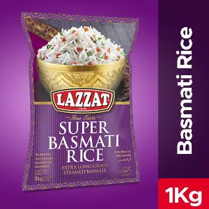 Lazzat Super Basmati Rice Extra Long Grain Streamed Basmati 1kg