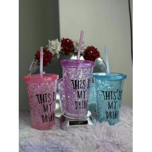 ক্রিস্ট্যাল ওয়াটার বটল (উইথ স্ট্র) - ১ পিস (র‌্যান্ডম কালার)