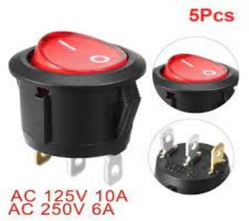 5Pcs KCD1 রাউন্ড রকার SPST On Off সুইচ Red Light Illumination 3Pin 6A 250V