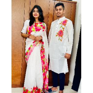 শাড়ী পাঞ্জাবী কাপল সেট উইথ ব্লাউজপিস