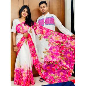 শাড়ী পাঞ্জাবী কাপল সেট উইথ ব্লাউজপিস