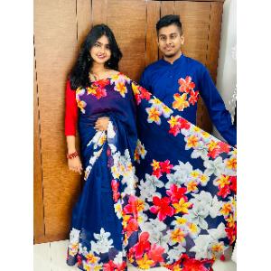 শাড়ী পাঞ্জাবী কাপল সেট উইথ ব্লাউজপিস