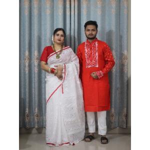 কাপল সেট পাঞ্জাবী-শাড়ি (উইথ ব্লাউজপিস)