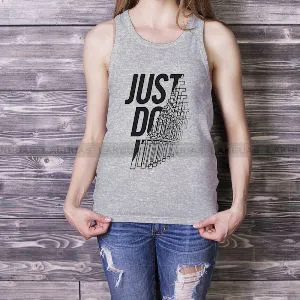 Just Do It Printed Slim Fit Grey Color Tanks for Women - SL36