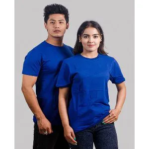 Blue Color   Cotton T-shirt for Couple