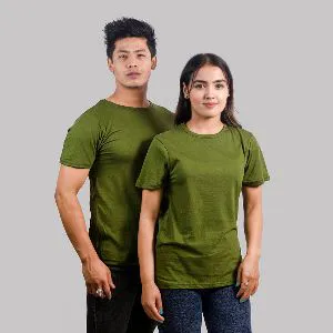 Olive Color   Cotton T-shirt for Couple