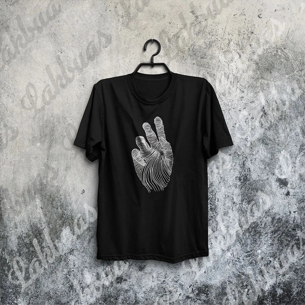 Creative Hand Palm Design Printed Black Color Cotton Round Neck T-shirt for Men - LAK175