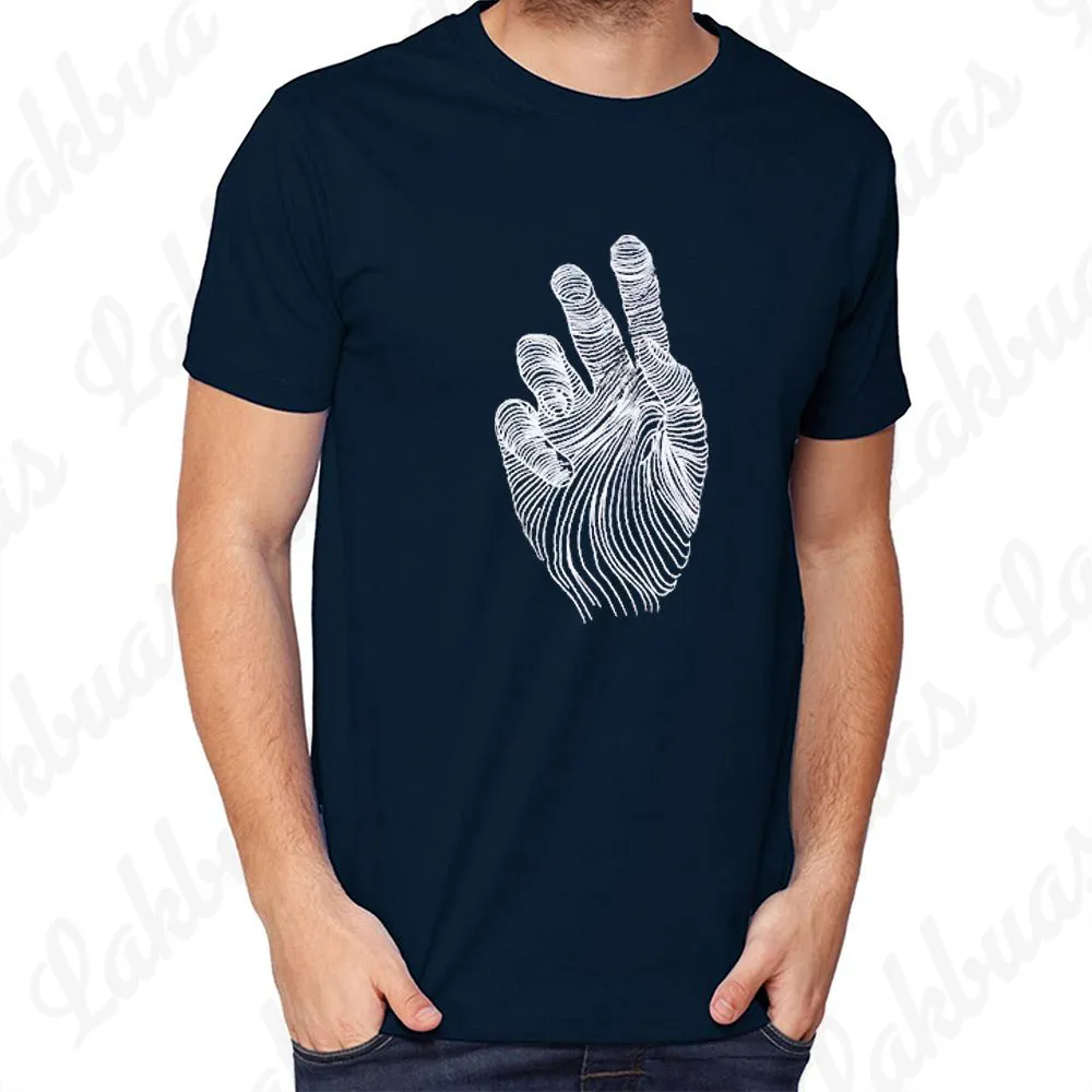 Creative Hand Palm Design Printed Navy Blue Color Cotton Round Neck T-shirt for Men - LAK175