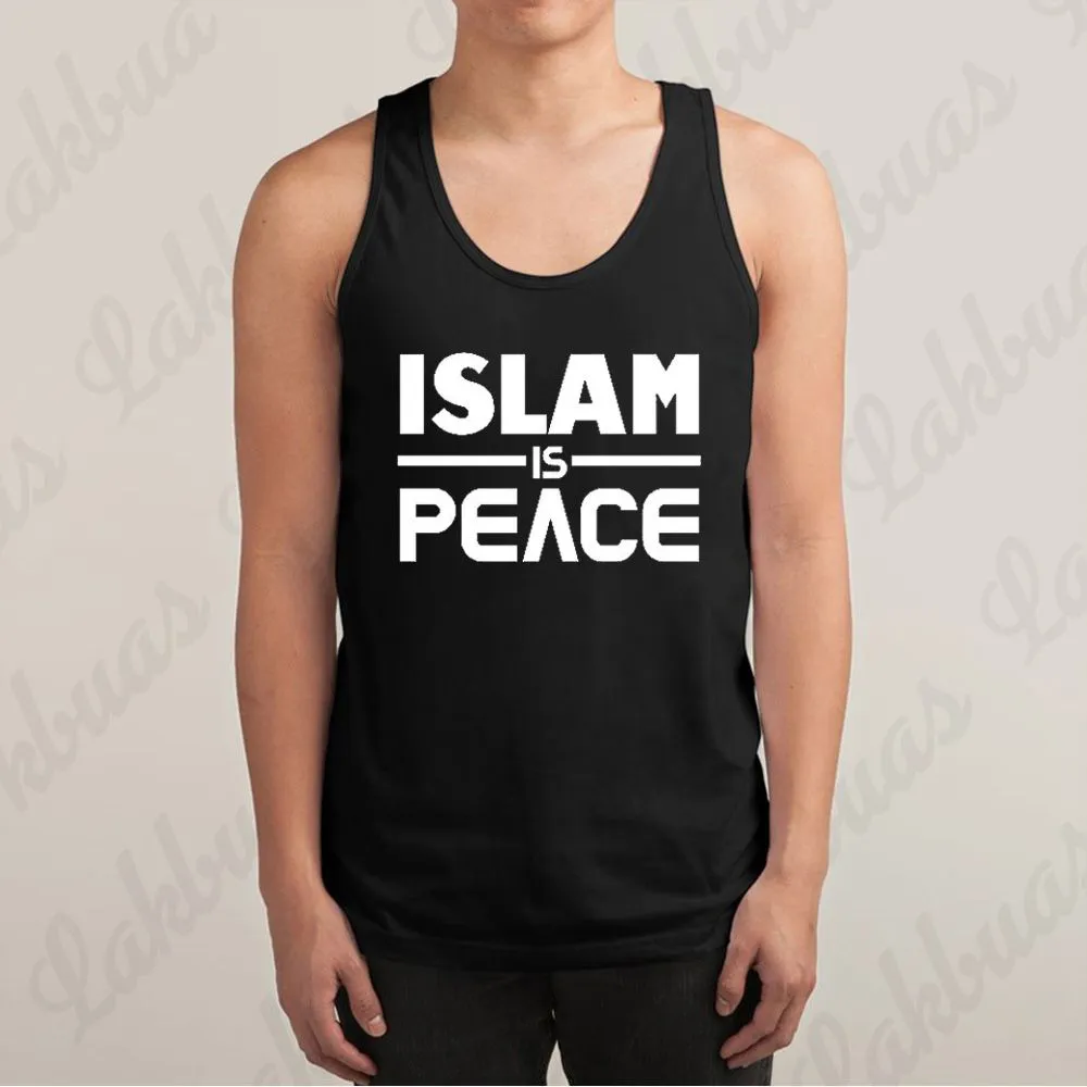 Islam is Peace Printed Black Color Cotton Tank Tops for Men - APT79