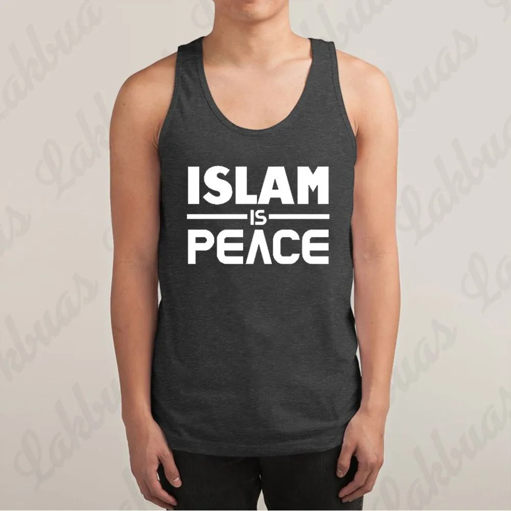Islam is Peace Printed Dark Ash Color Cotton Tank Tops for Men - APT79