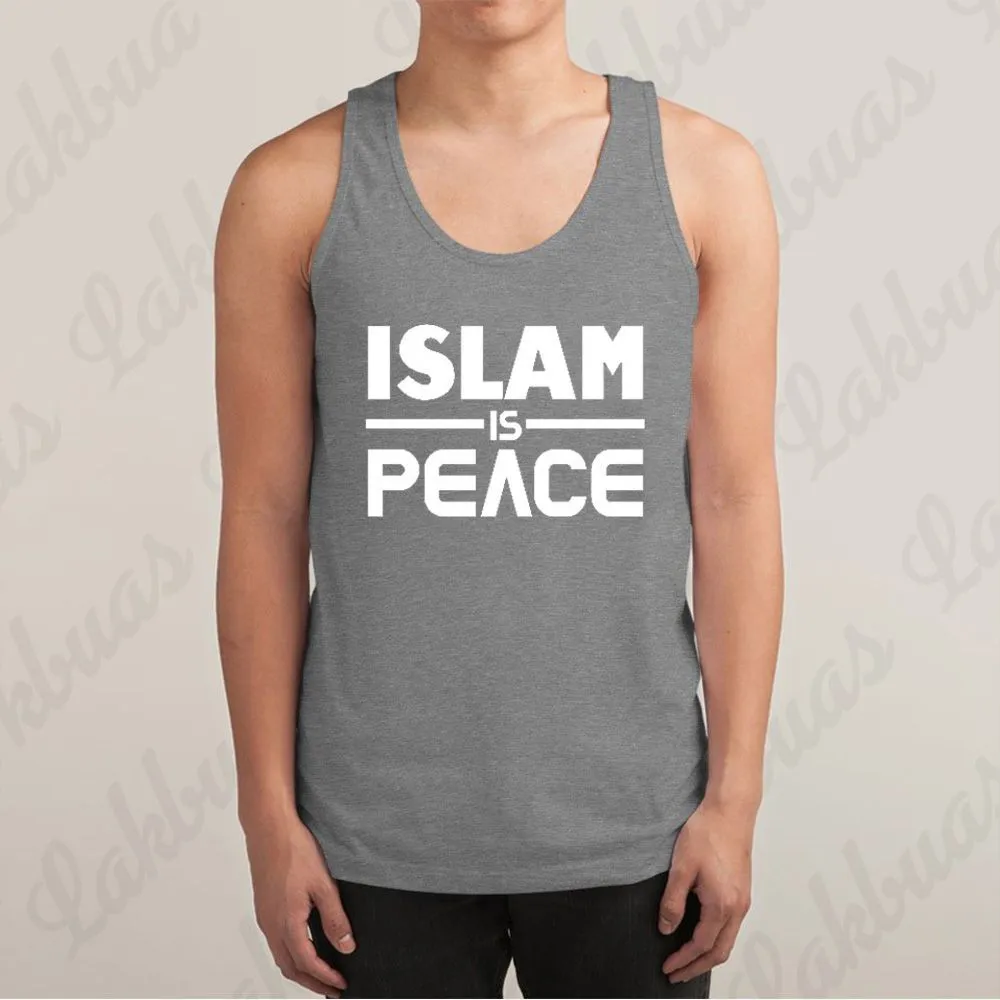 Islam is Peace Printed Deep Grey Color Cotton Tank Tops for Men - APT79
