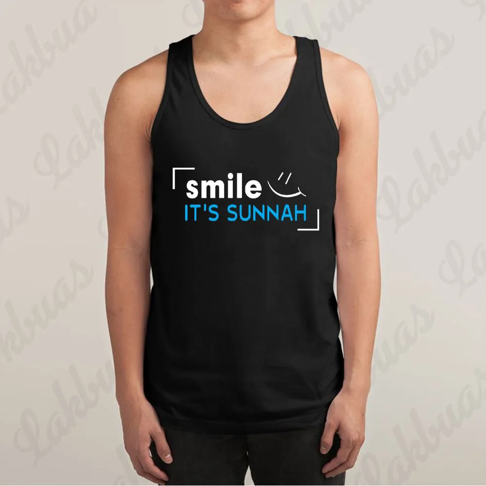 Smile Its Sunnah Printed Black Color Cotton Tank Tops for Men - APT80