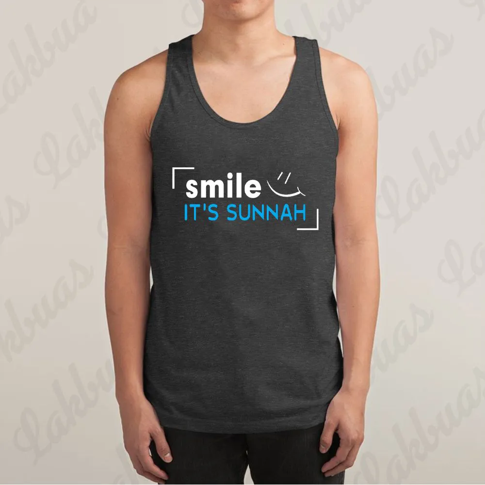 Smile Its Sunnah Printed Dark Ash Color Cotton Tank Tops for Men - APT80
