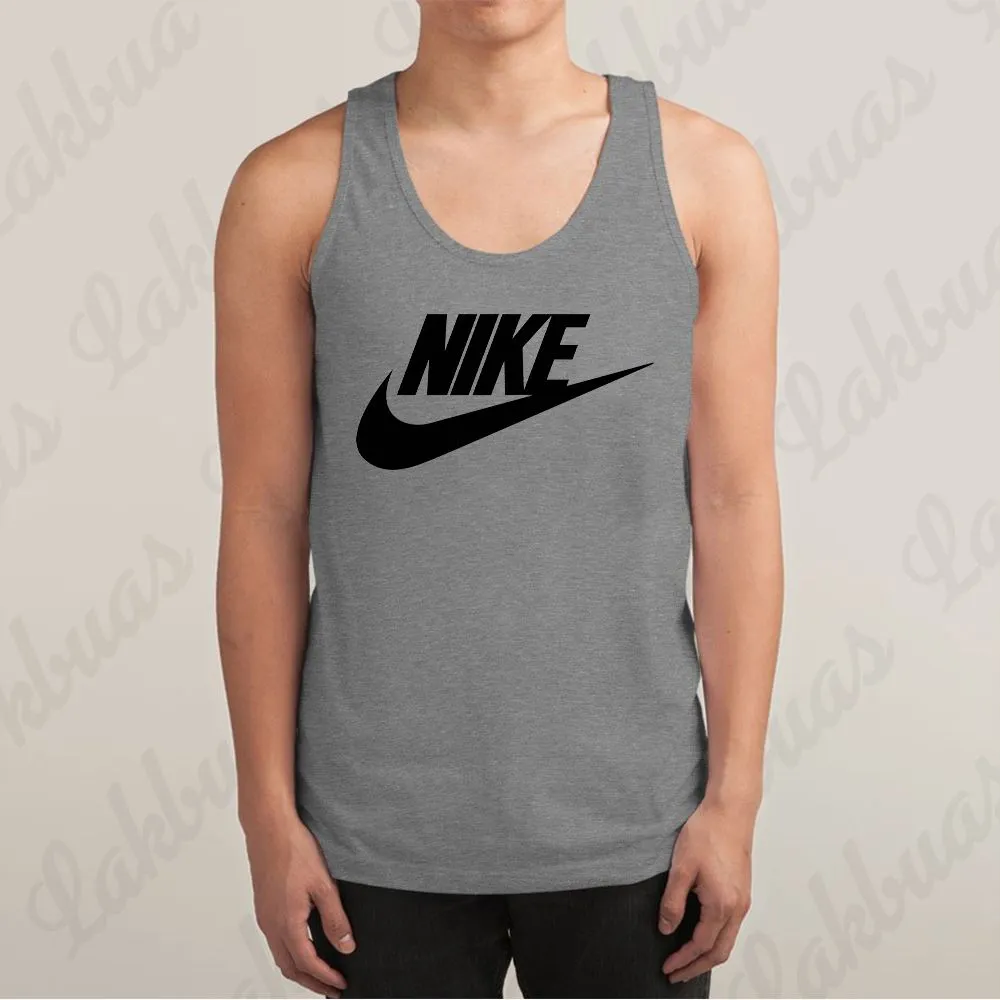 Nike Logo Printed Deep Grey Color Cotton Tank Tops for Men - LAK268