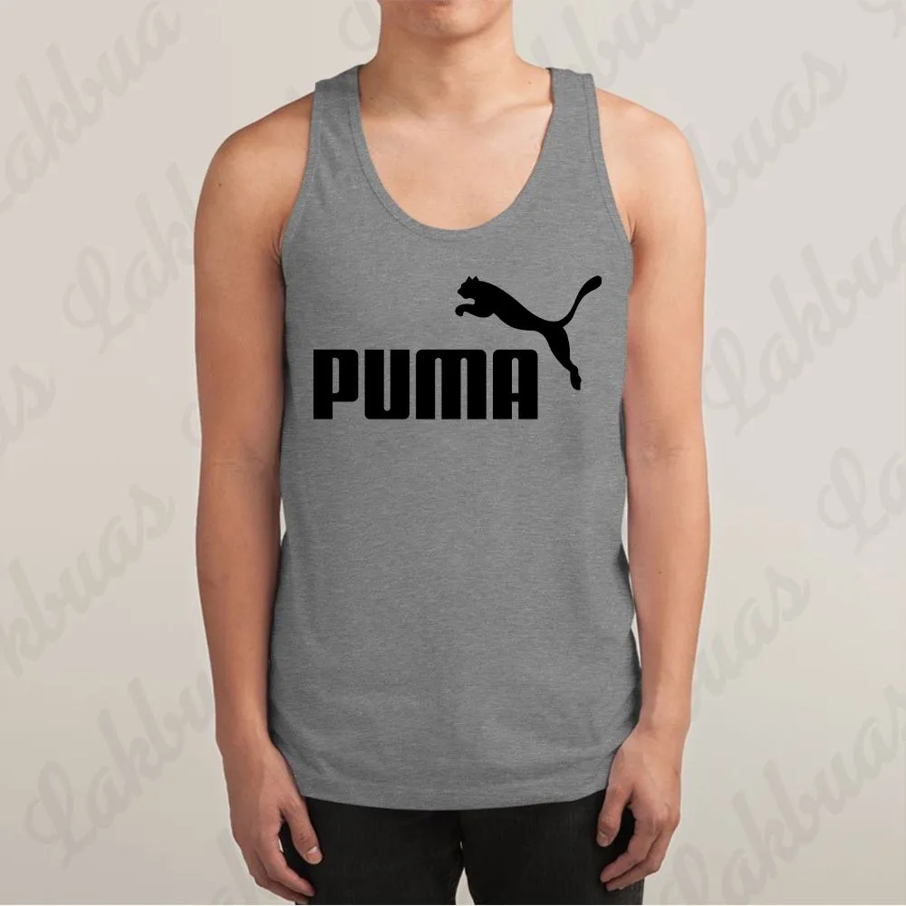 Puma Logo Printed Deep Grey Color Cotton Tank Tops for Men - LAK274