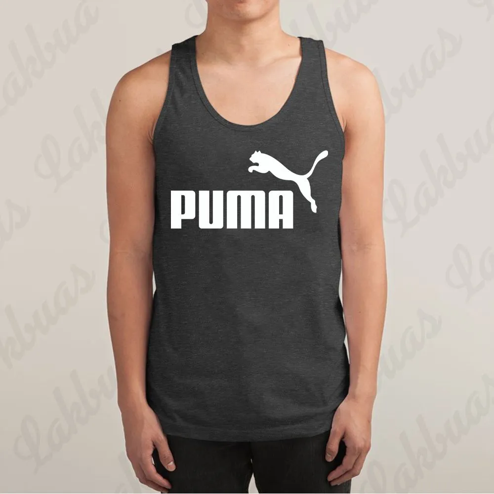 Puma Logo Printed Dark Ash Color Cotton Tank Tops for Men - LAK274