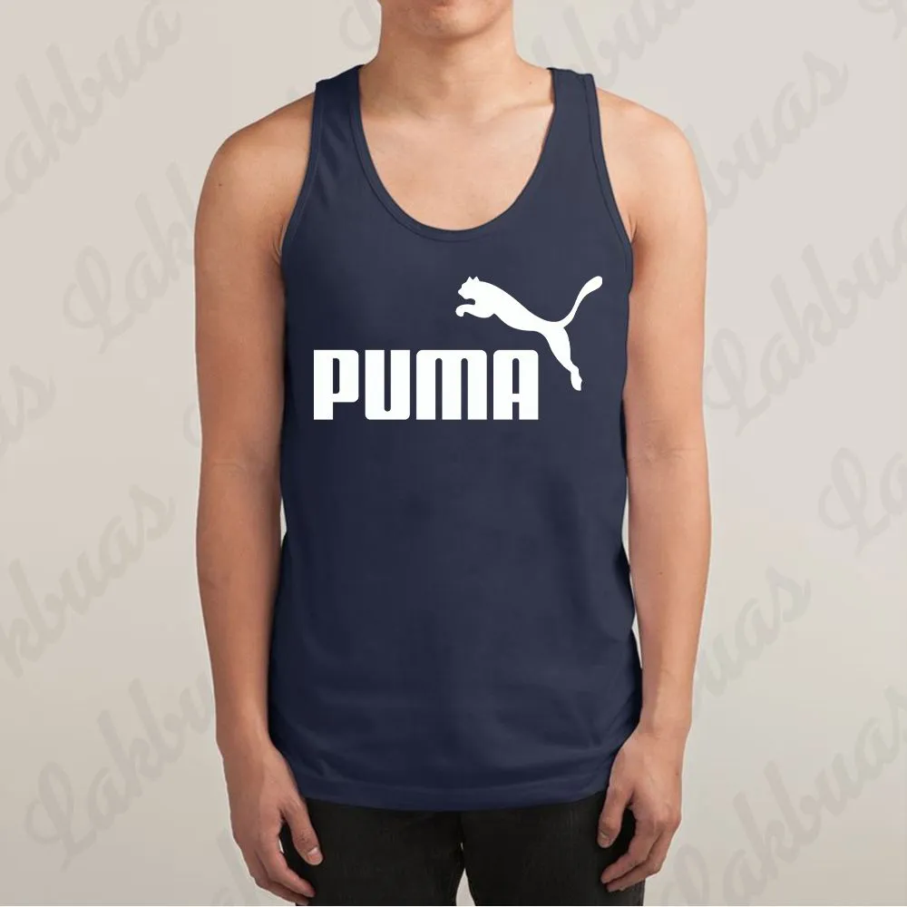 Puma Logo Printed Navy Blue Color Cotton Tank Tops for Men - LAK274